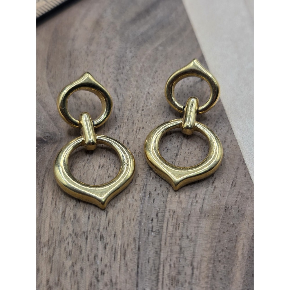 Vintage Signed Monet Gold Tone Abstract Dangle Teardrop Earrings
